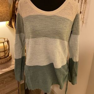 Side Tie Striped Loose Knit Sweater